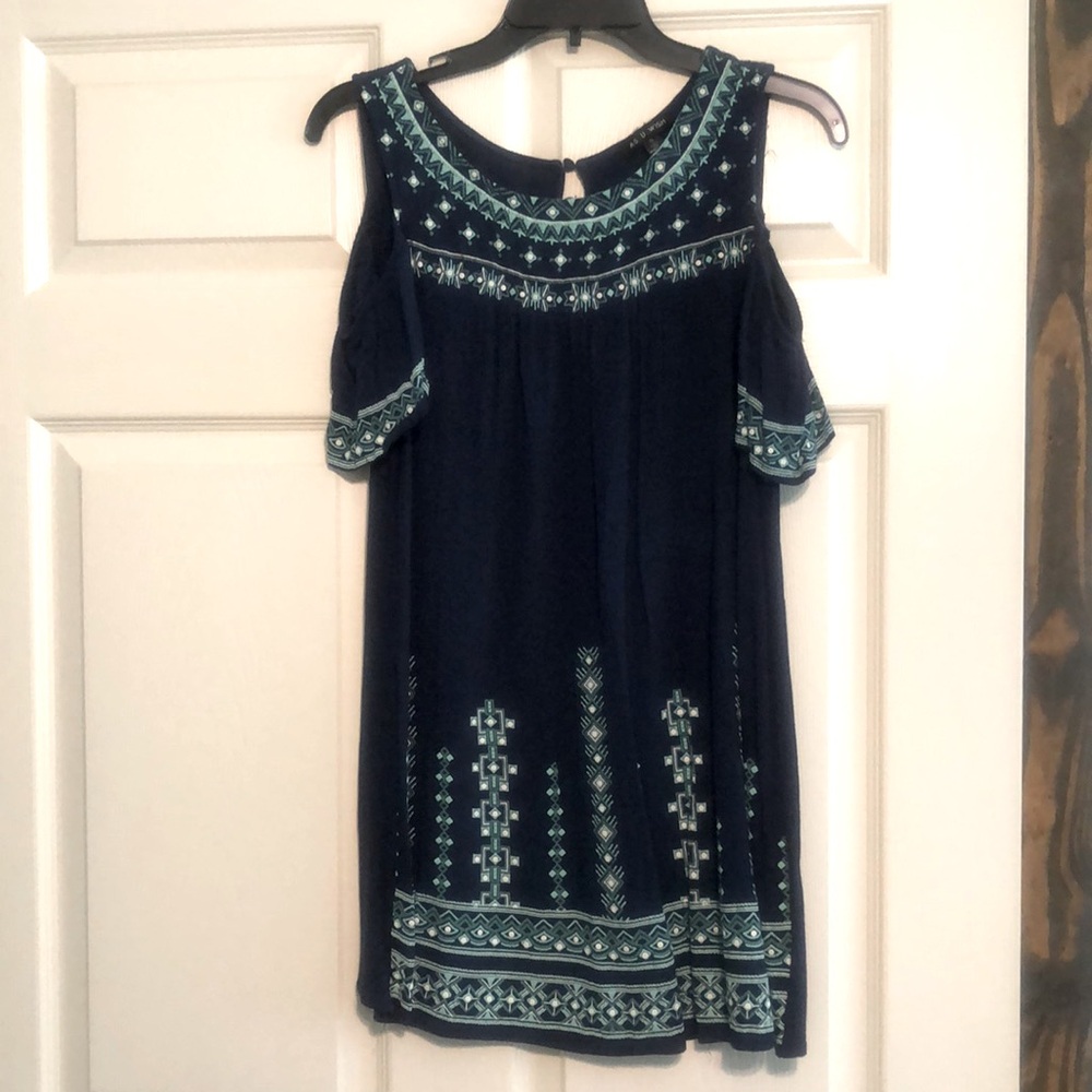 As You Wish Navy and Teal cold Shoulder Dress Small